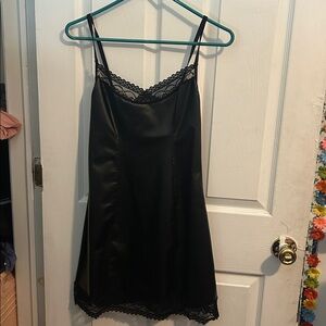 Elegant Black Lace Trim Slip Dress